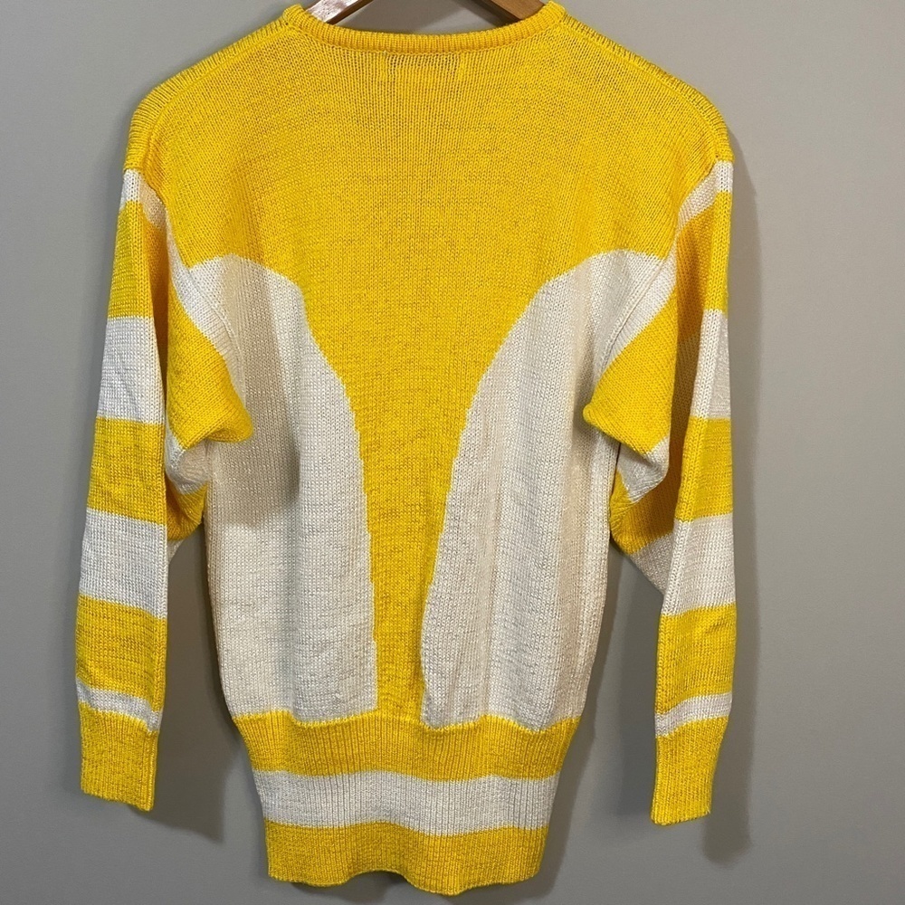 Nannell Vintage Cardigan Sweater Yellow White Stripe Nautical Anchor Buttons M - Picture 3 of 12